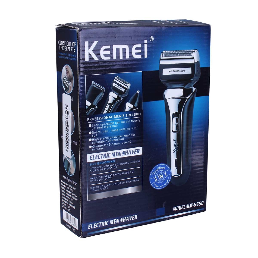 Επαναφορτιζόμενη Ξυριστική Μηχανή - Trimmer 3 σε 1 Kemei KM-6550